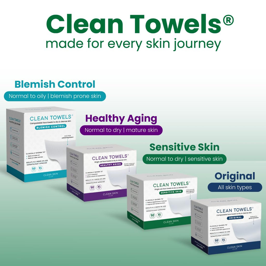 Reduces Fine Lines and Wrinkles in 6 weeks or Less, CLEAN SKIN CLUB Healthy Aging Clean Towels® XL, Disposable Face Towels, XL - 1 Pack (50 count)