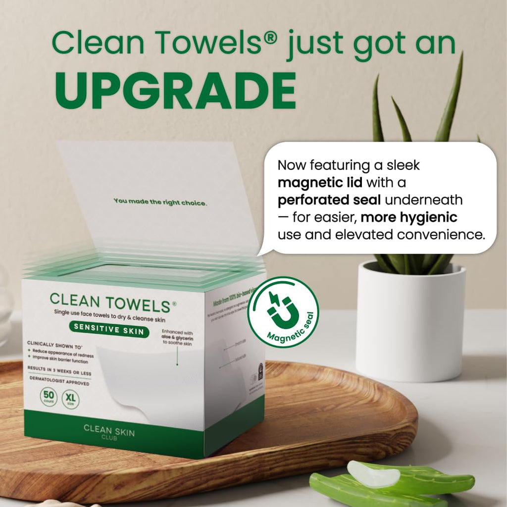 Reduces Fine Lines and Wrinkles in 6 weeks or Less, CLEAN SKIN CLUB Healthy Aging Clean Towels® XL, Disposable Face Towels, XL - 1 Pack (50 count)