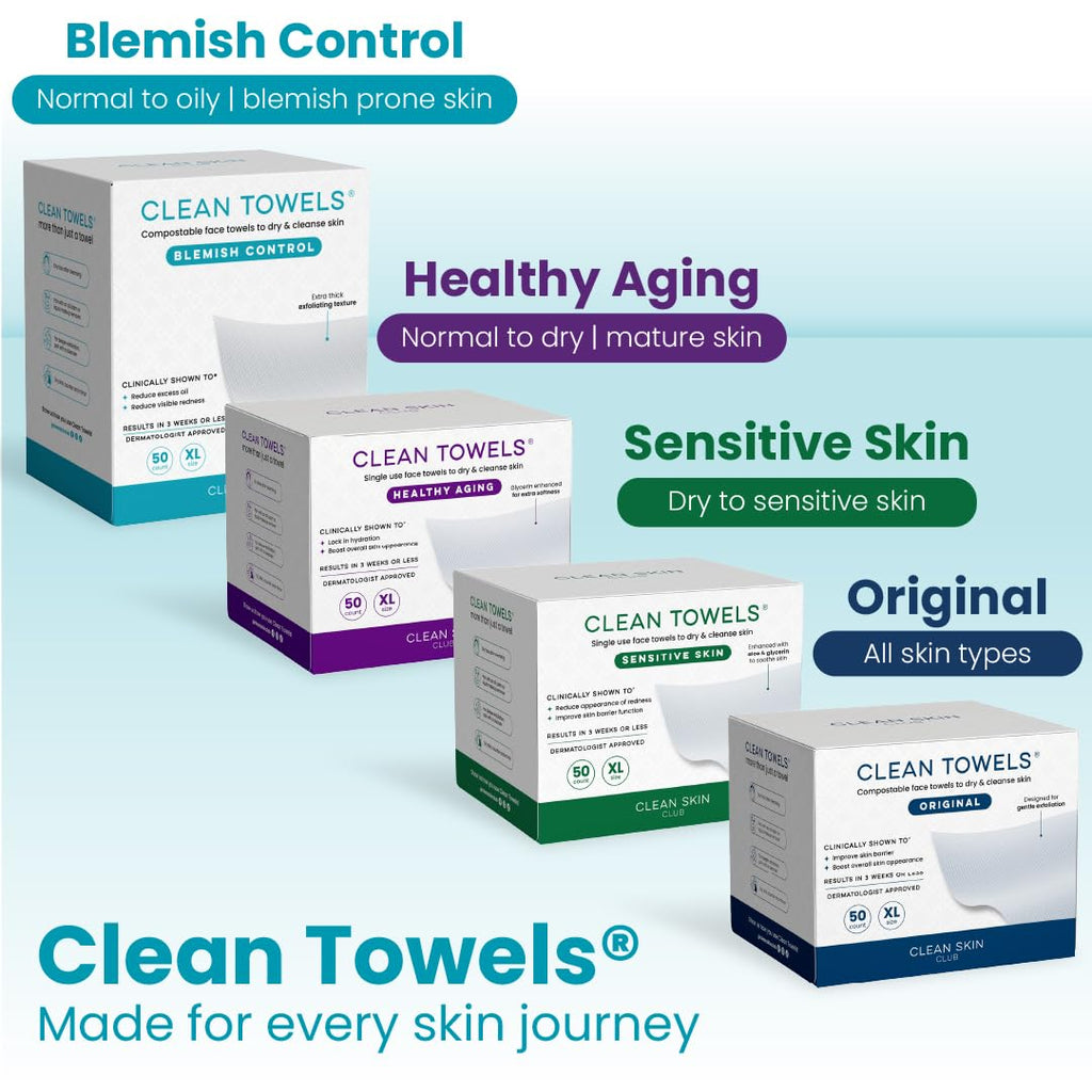 Reduces Fine Lines and Wrinkles in 6 weeks or Less, CLEAN SKIN CLUB Healthy Aging Clean Towels® XL, Disposable Face Towels, XL - 1 Pack (50 count)