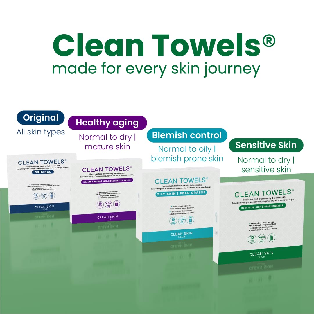 Reduces Fine Lines and Wrinkles in 6 weeks or Less, CLEAN SKIN CLUB Healthy Aging Clean Towels® XL, Disposable Face Towels, XL - 1 Pack (50 count)