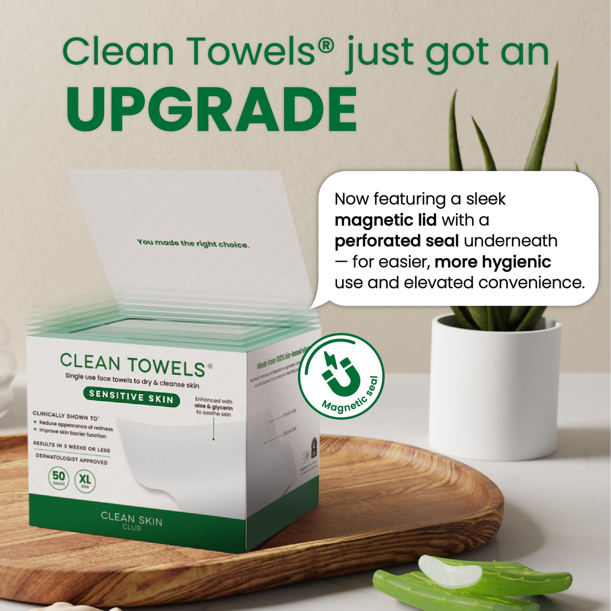 Reduces Fine Lines and Wrinkles in 6 weeks or Less, CLEAN SKIN CLUB Healthy Aging Clean Towels® XL, Disposable Face Towels, XL - 1 Pack (50 count)