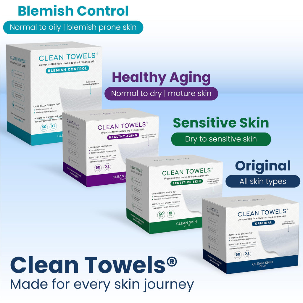 Reduces Fine Lines and Wrinkles in 6 weeks or Less, CLEAN SKIN CLUB Healthy Aging Clean Towels® XL, Disposable Face Towels, XL - 1 Pack (50 count)