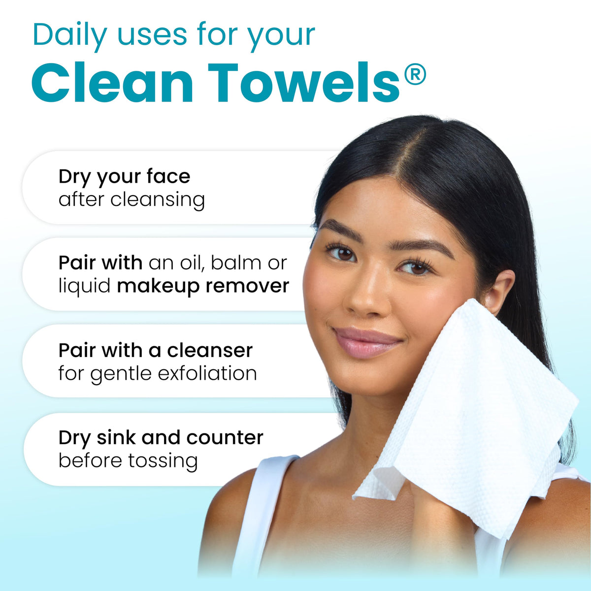 Reduces Fine Lines and Wrinkles in 6 weeks or Less, CLEAN SKIN CLUB Healthy Aging Clean Towels® XL, Disposable Face Towels, XL - 1 Pack (50 count)