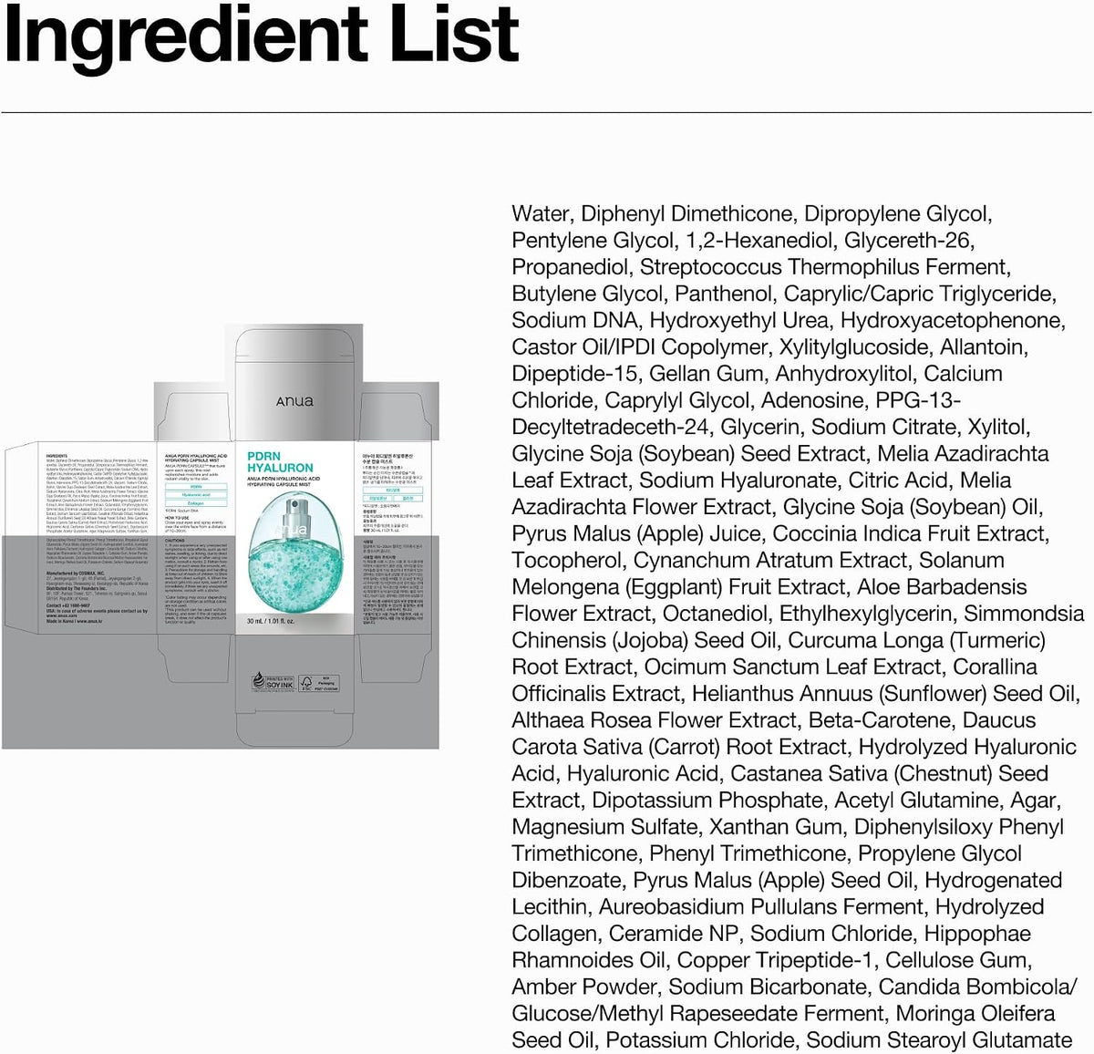 Anua PDRN Hyaluronic Acid Hydrating Capsule Mist 30 ml