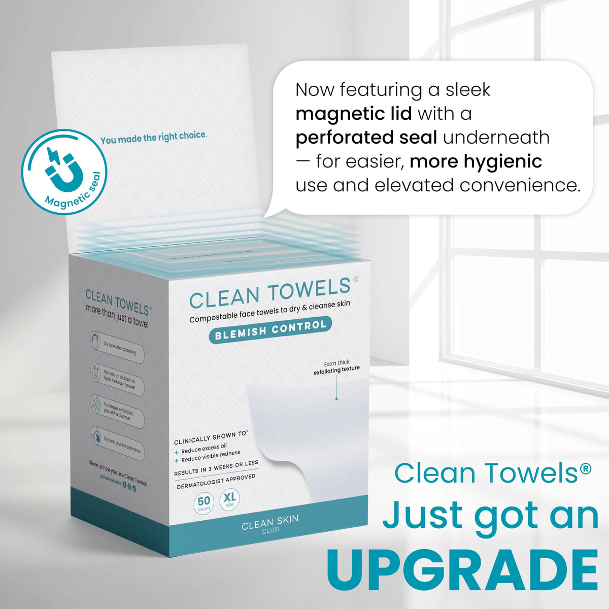 Reduces Fine Lines and Wrinkles in 6 weeks or Less, CLEAN SKIN CLUB Healthy Aging Clean Towels® XL, Disposable Face Towels, XL - 1 Pack (50 count)